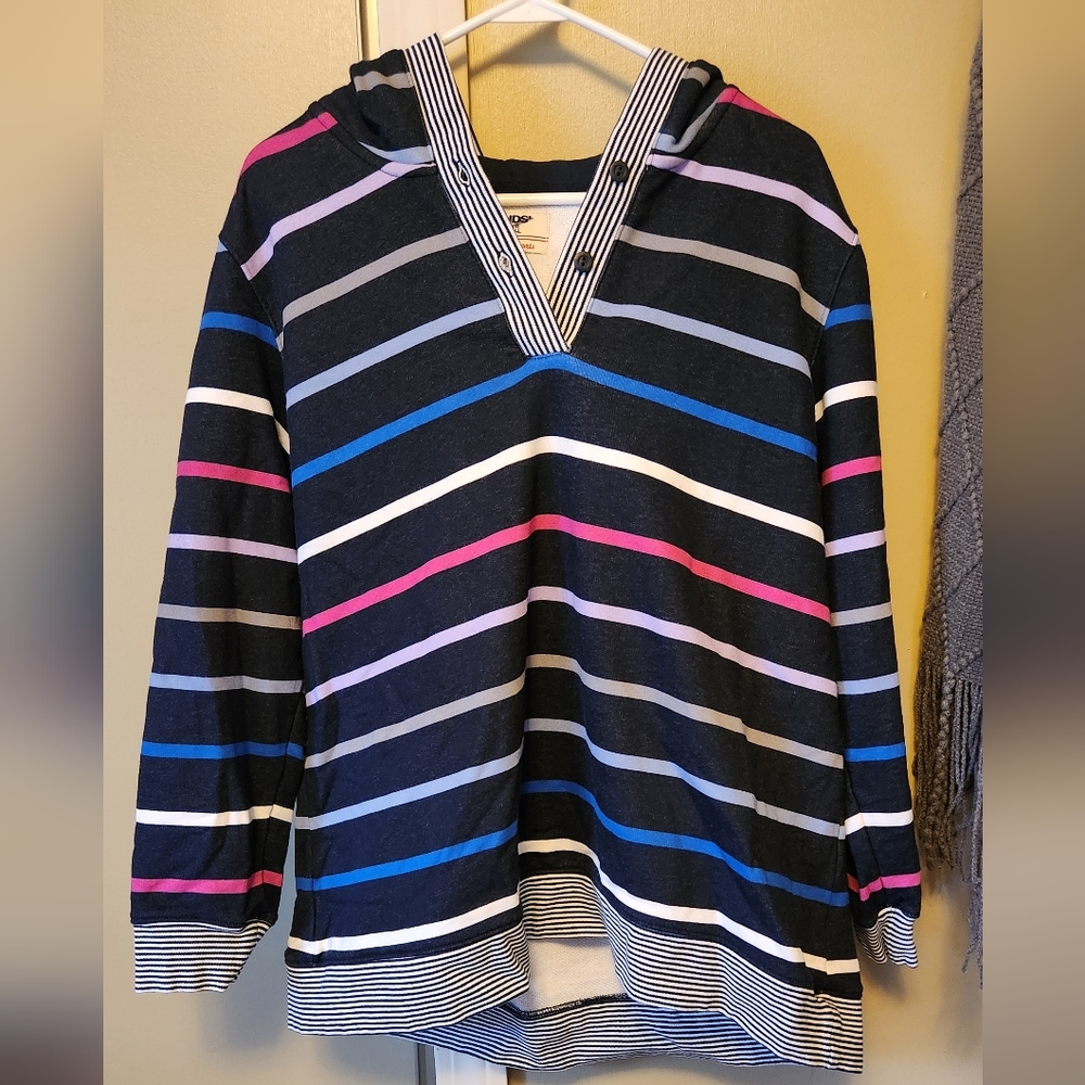 Lands End - Women's XL Petite Striped V-Neck Pullover Sweatshirt